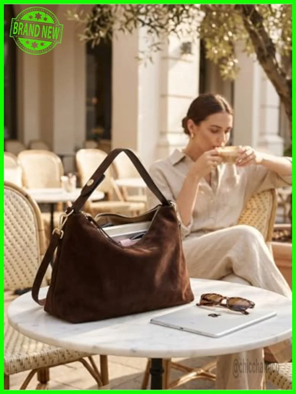 Genuine Suede Leather Hobo Tote Crossbody Bag with Adjustable Strap